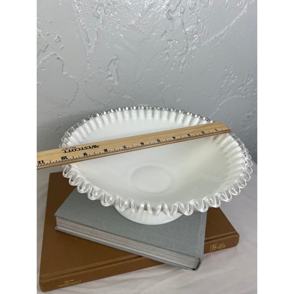 Fenton Silvercrest Bowl Lace Ruffle Edge Footed Bowl Crimped Edge White - Picture 7 of 8